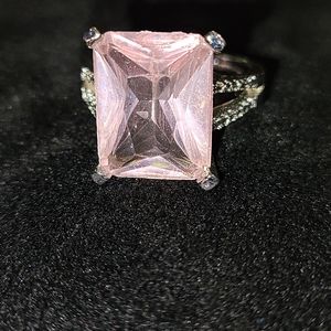 925 Sterling Silver Pink Topaz Ring and CZ Ring